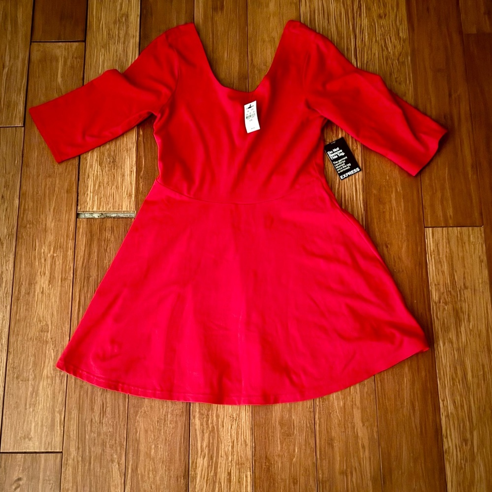 Express scoop back red skater dress L NWT